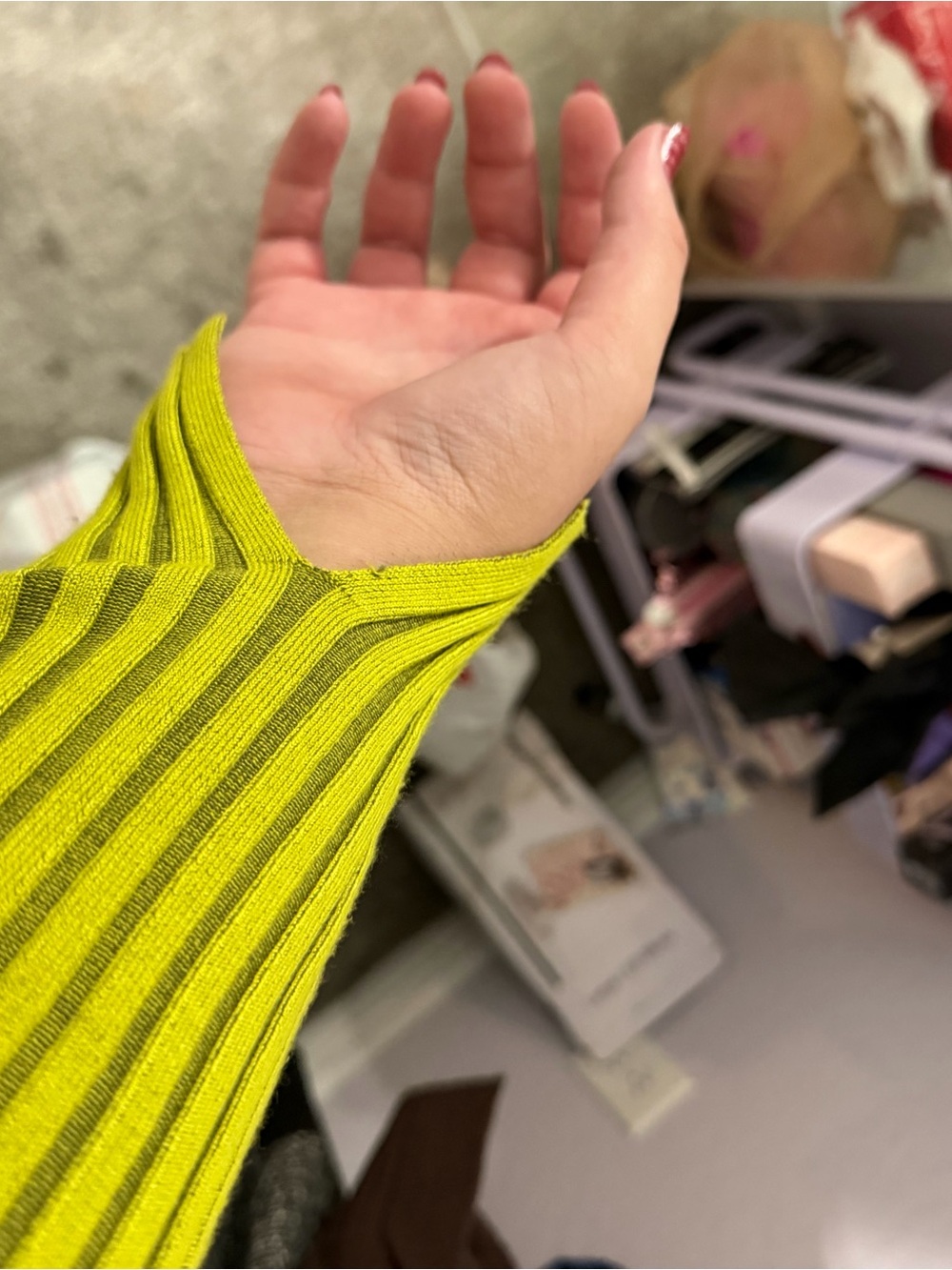 Ashley Graham Chartreuse Ribbed Long-Sleeve Mini Dress - Picture 5 of 7